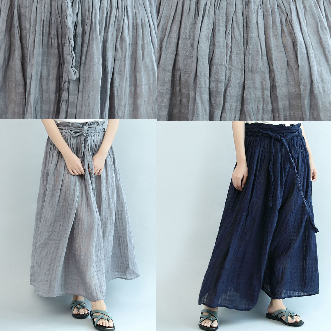 Gray Summer Linen Skirts a Line Skirts Elastic Waist Maxi Skirts