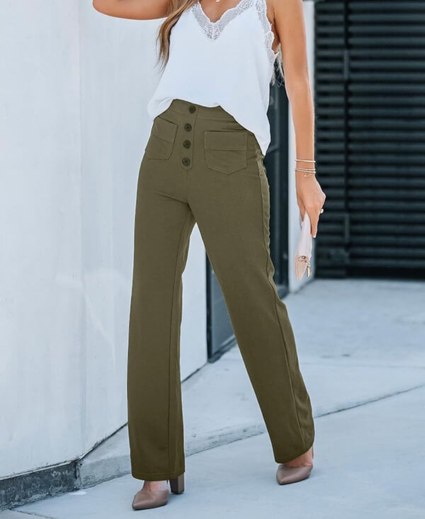 CD | Pantaloni casual eleganți cu talie înaltă și cordon elastic
