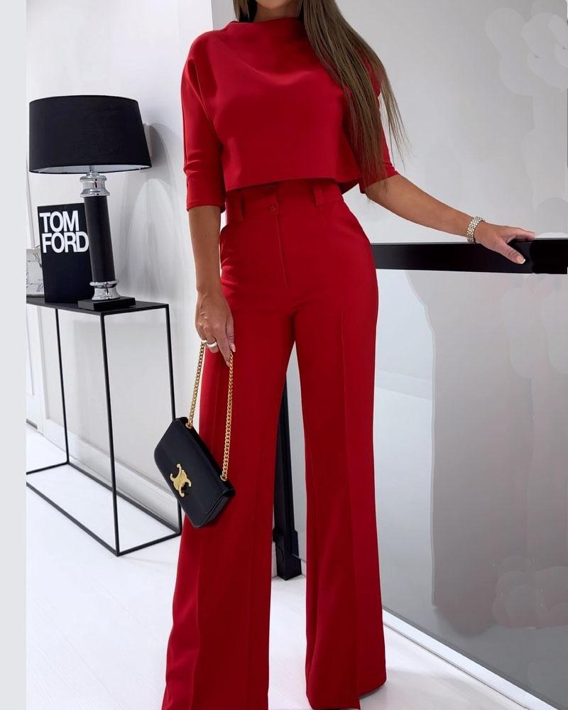 CD | Top elegant cu jumătate de mânecă și pantaloni largi pentru femei