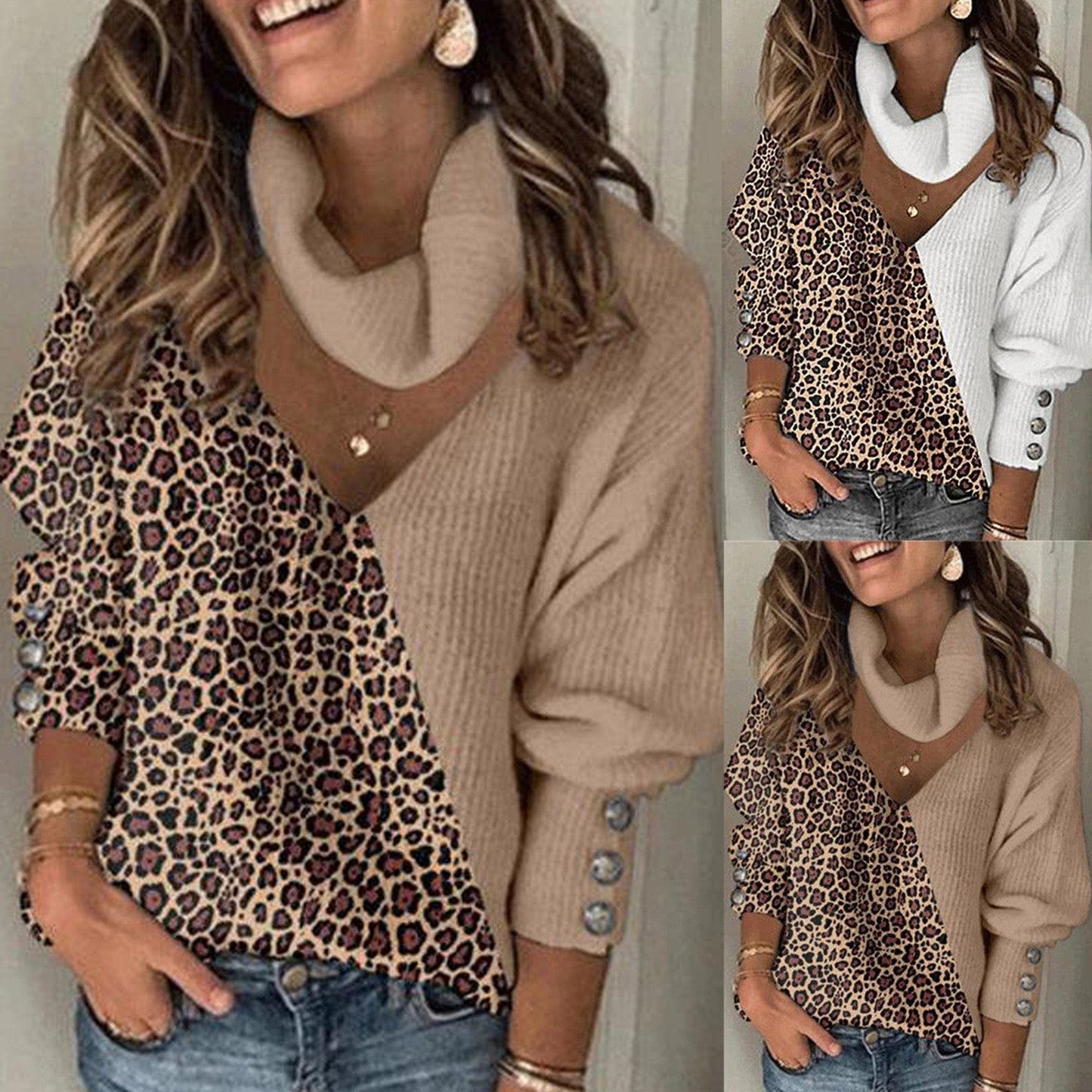 CD | Pulover tricotat patchwork cu imprimeu leopard 2024