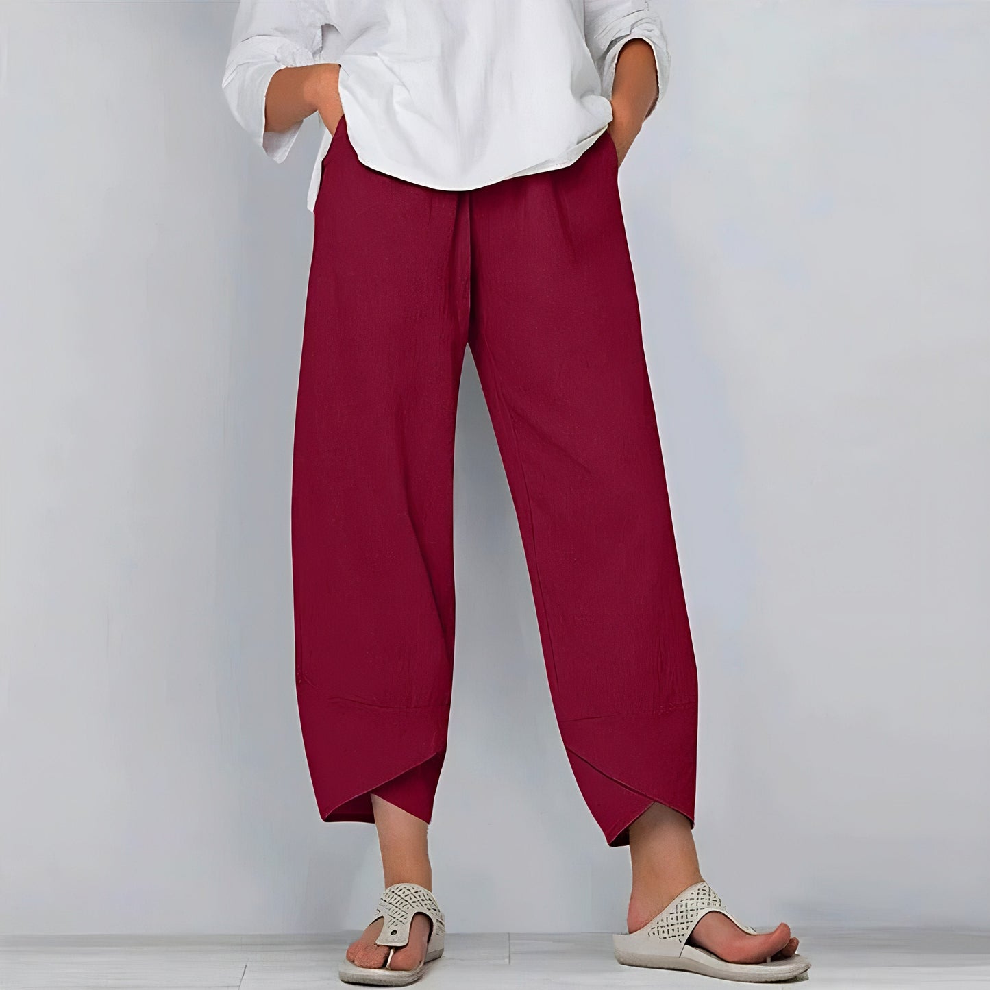 CD | Pantaloni din lenjerie Pantaloni eleganți de vară din amestec de bumbac și lenjerie