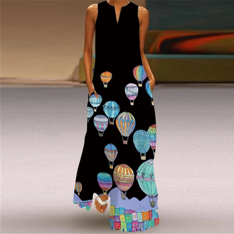 CD | Rochie maxi cu imprimeu floral și decolteu rotund
