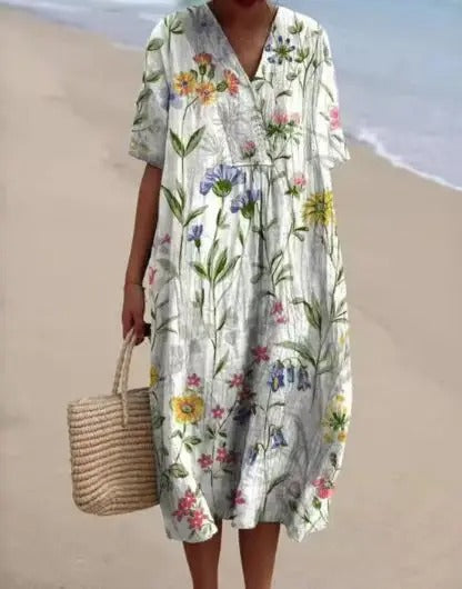 CD | Rochie midi cu model floral boem