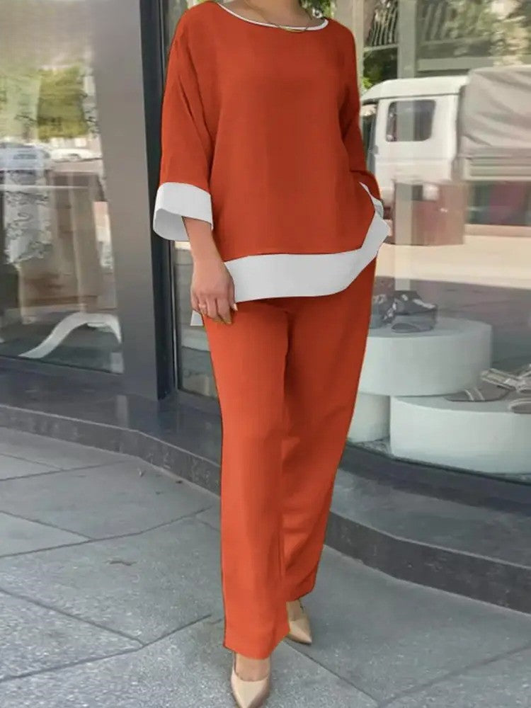 CD | Set pentru femei cu bluză cu jumătate de mânecă la modă și pantaloni