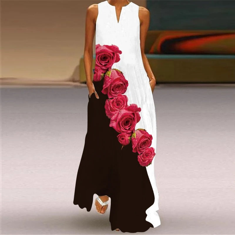 CD | Rochie maxi cu imprimeu floral și decolteu rotund