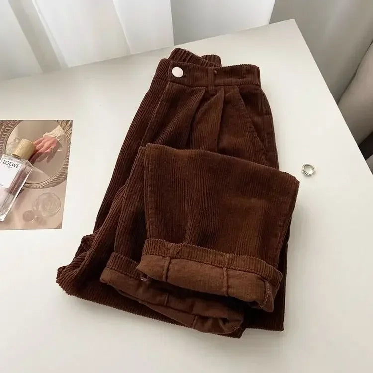 CD | Pantaloni retro cu talie înaltă din catifea pentru femei