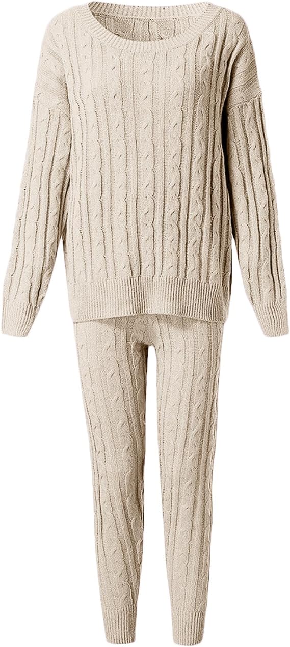 CD | MW - Costum tricotat lung din 2 piese pentru femei cu pulover gros