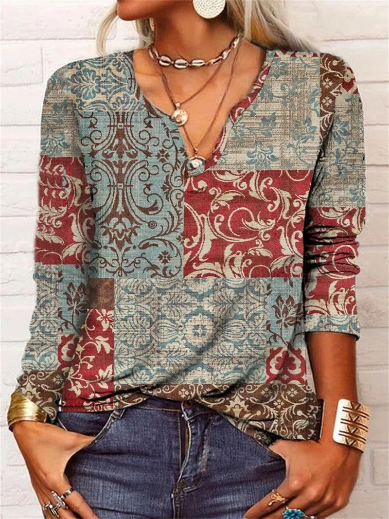 CD | top cu mânecă lungă cu imprimeu boho patchwork