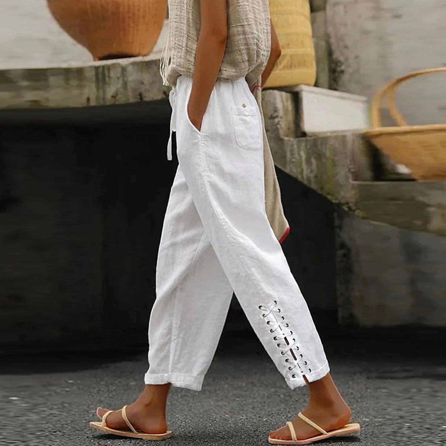 CD | Pantaloni casual cu picioare largi