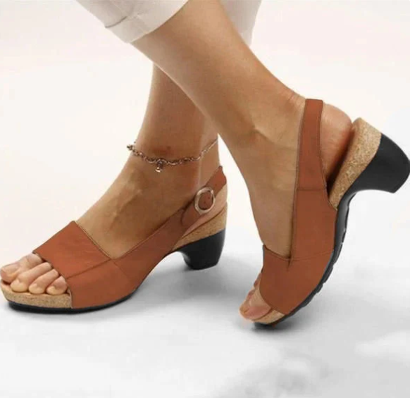 CD | Sandale slingback deschise cu toc bloc