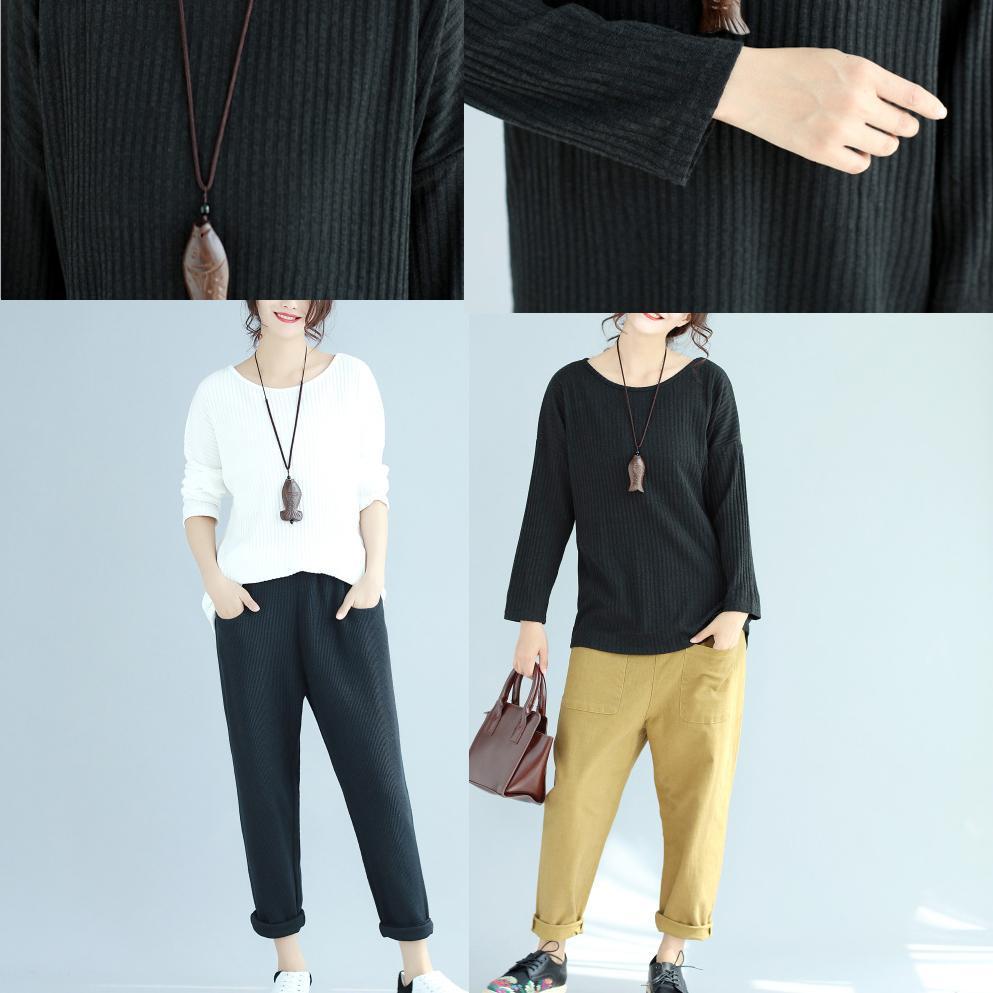 White Woolen Fit Knit Blouse O Neck Sweater Tops