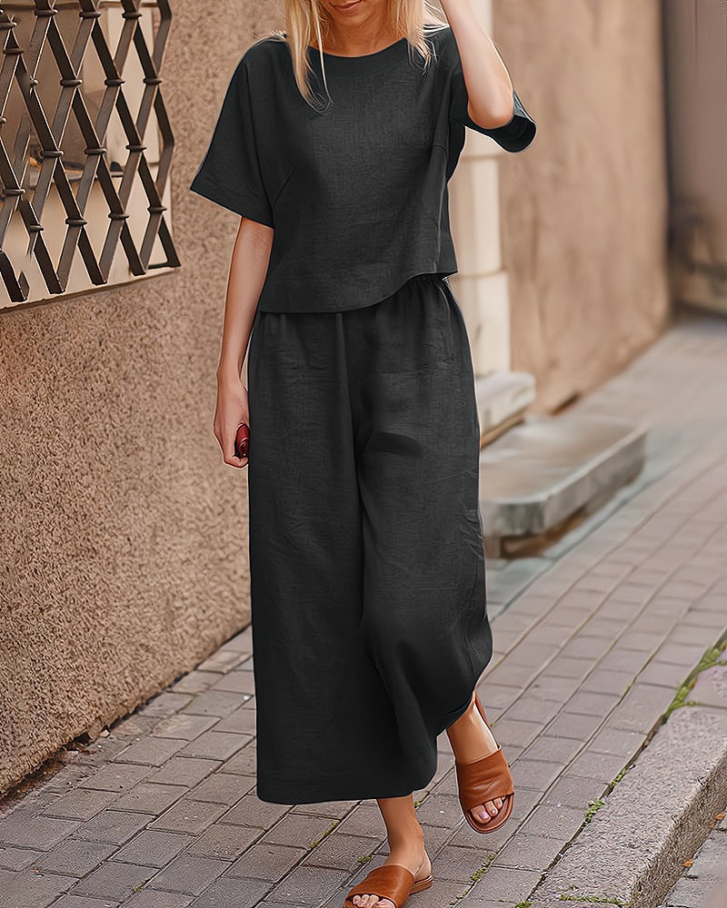 CD | Set cămașă și pantaloni casual cu picior lat pentru femei