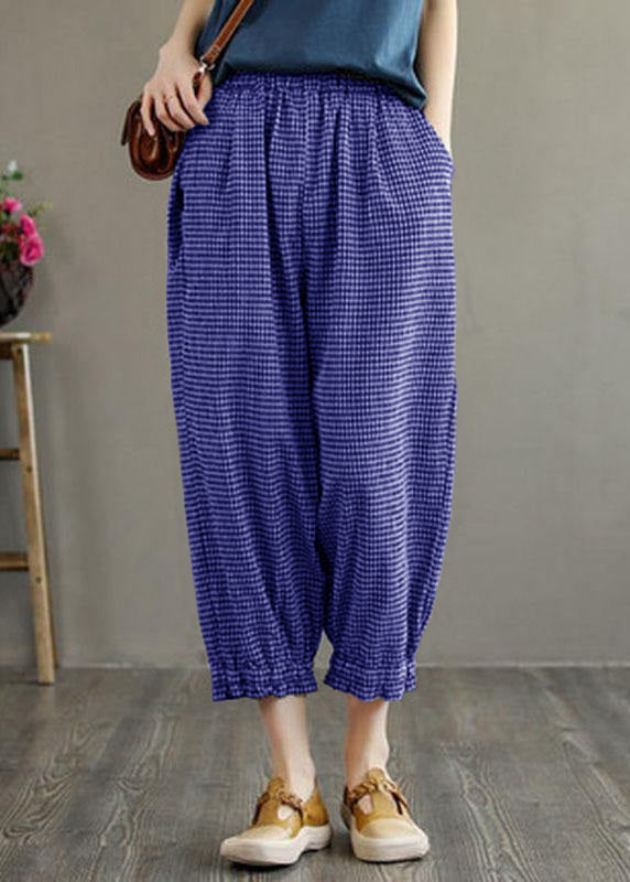 Plaid Pockets Summer Linen Pants