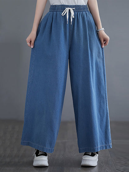 Summer Thin Drawstring Wide-leg Denim Pants