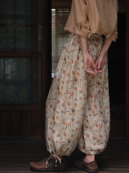 Summer Artsy Lacework Drawstring Linen Bloomers