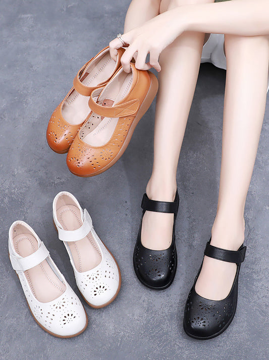 CD | Femei Vara Artsy Solid din piele Cutout Flat Shoes