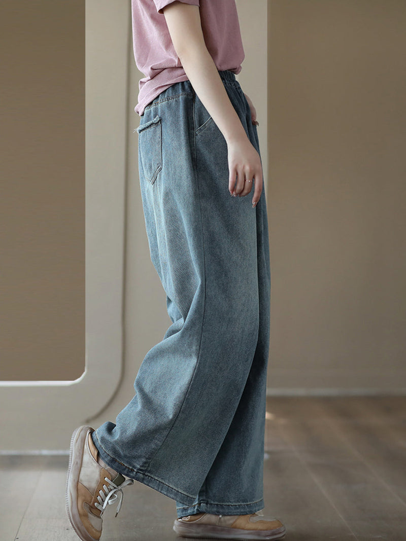 Soft Pocket Denim Straight-leg Pants