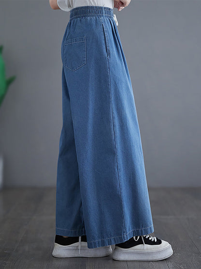 Summer Thin Drawstring Wide-leg Denim Pants
