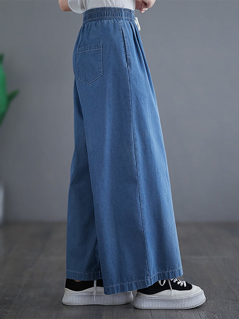 Summer Thin Drawstring Wide-leg Denim Pants