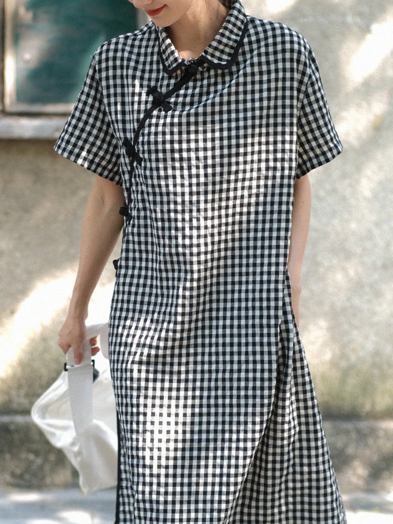 Summer Plaid Frog Loose Dress