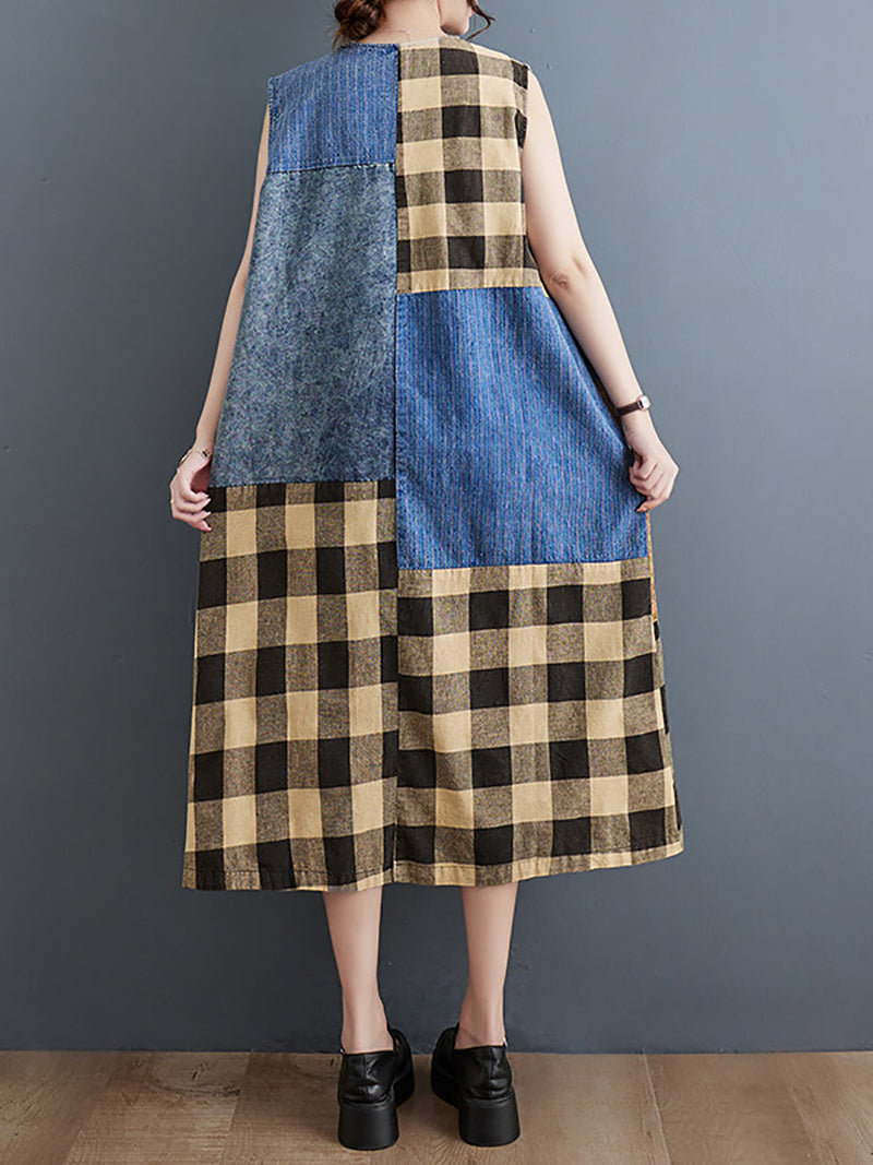 Summer Patch Spliced Pocket Denim Vest Dress