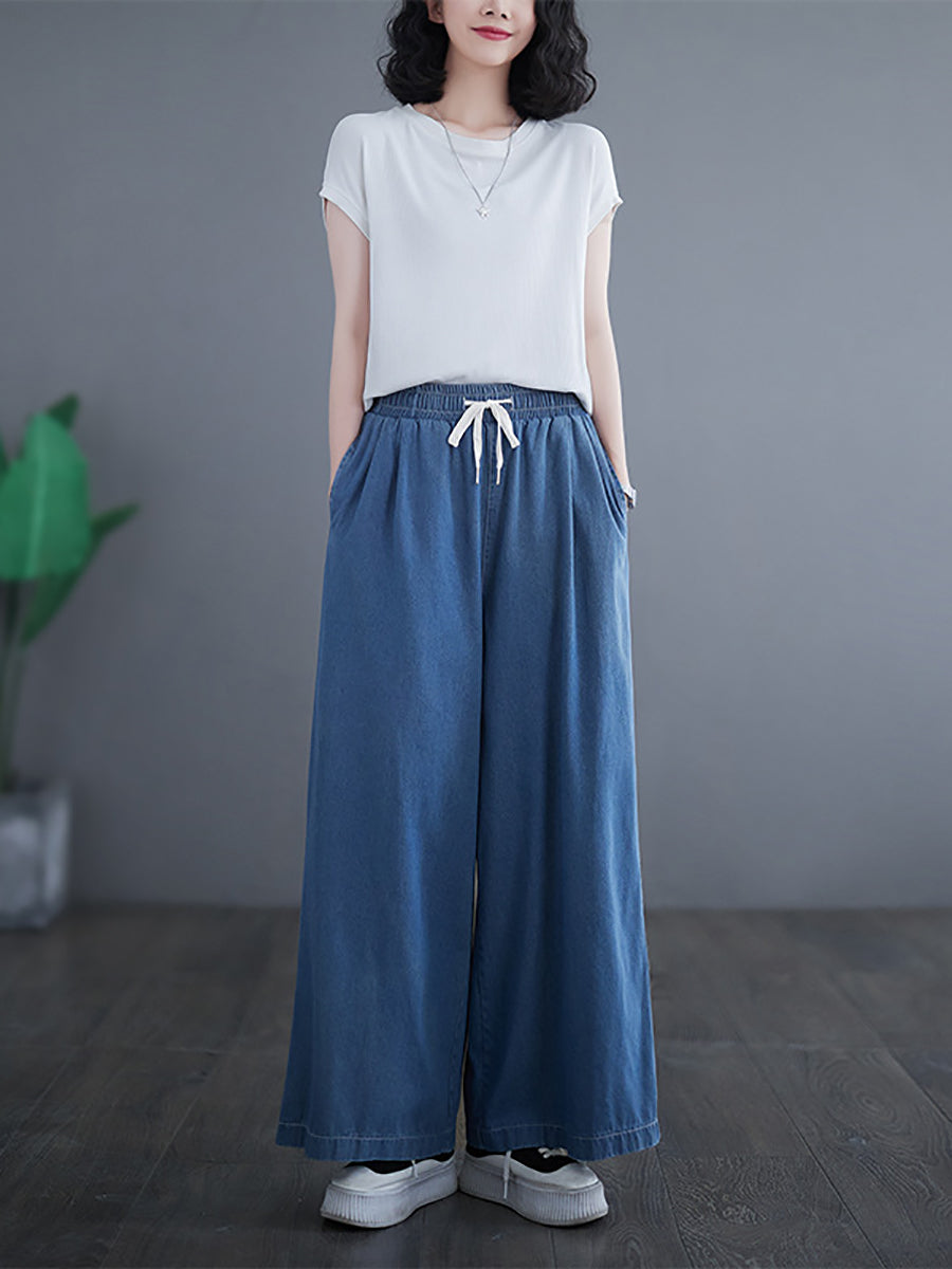 Summer Thin Drawstring Wide-leg Denim Pants