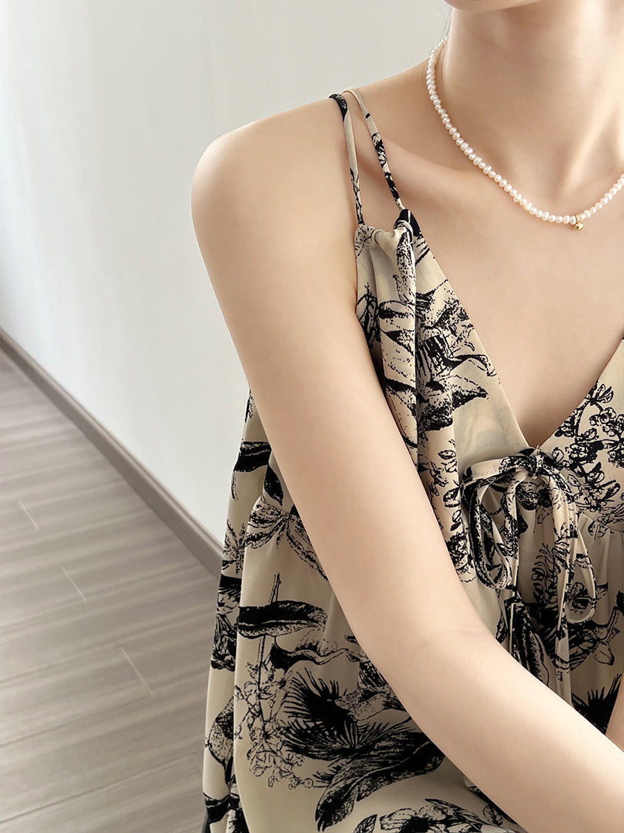 Summer Artsy Ink-print Vest Dress