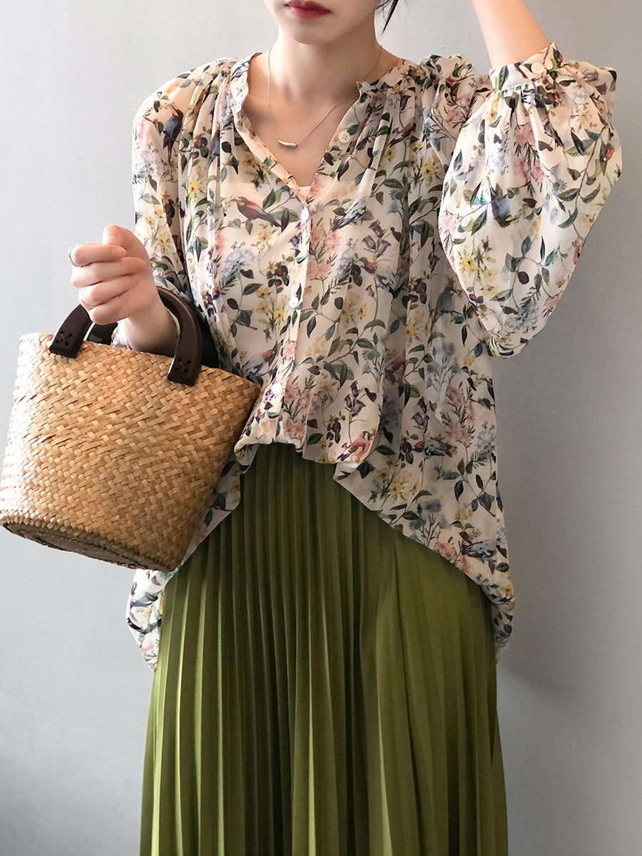 Summer Artsy V-neck Loose Shirt