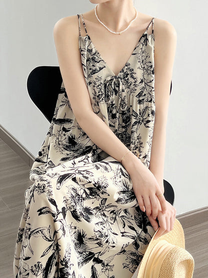 Summer Artsy Ink-print Vest Dress