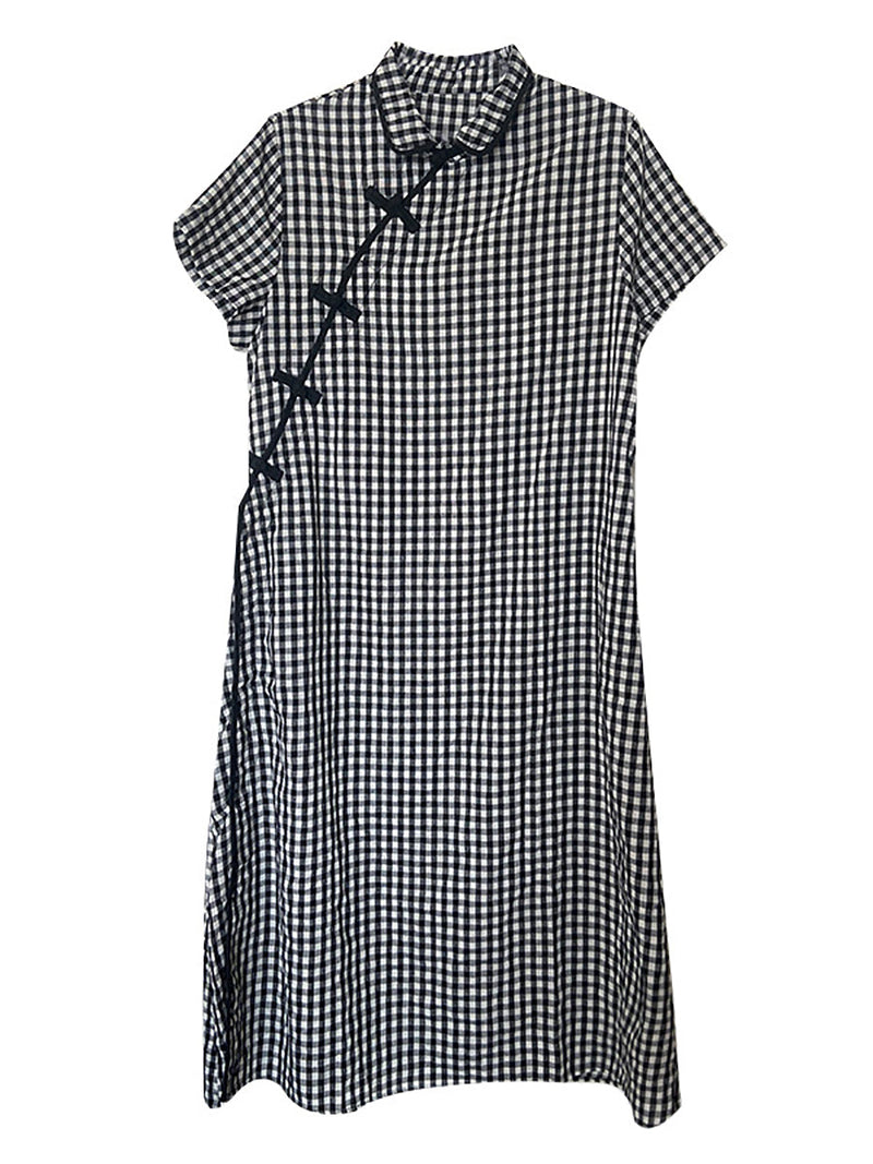 Summer Plaid Frog Loose Dress