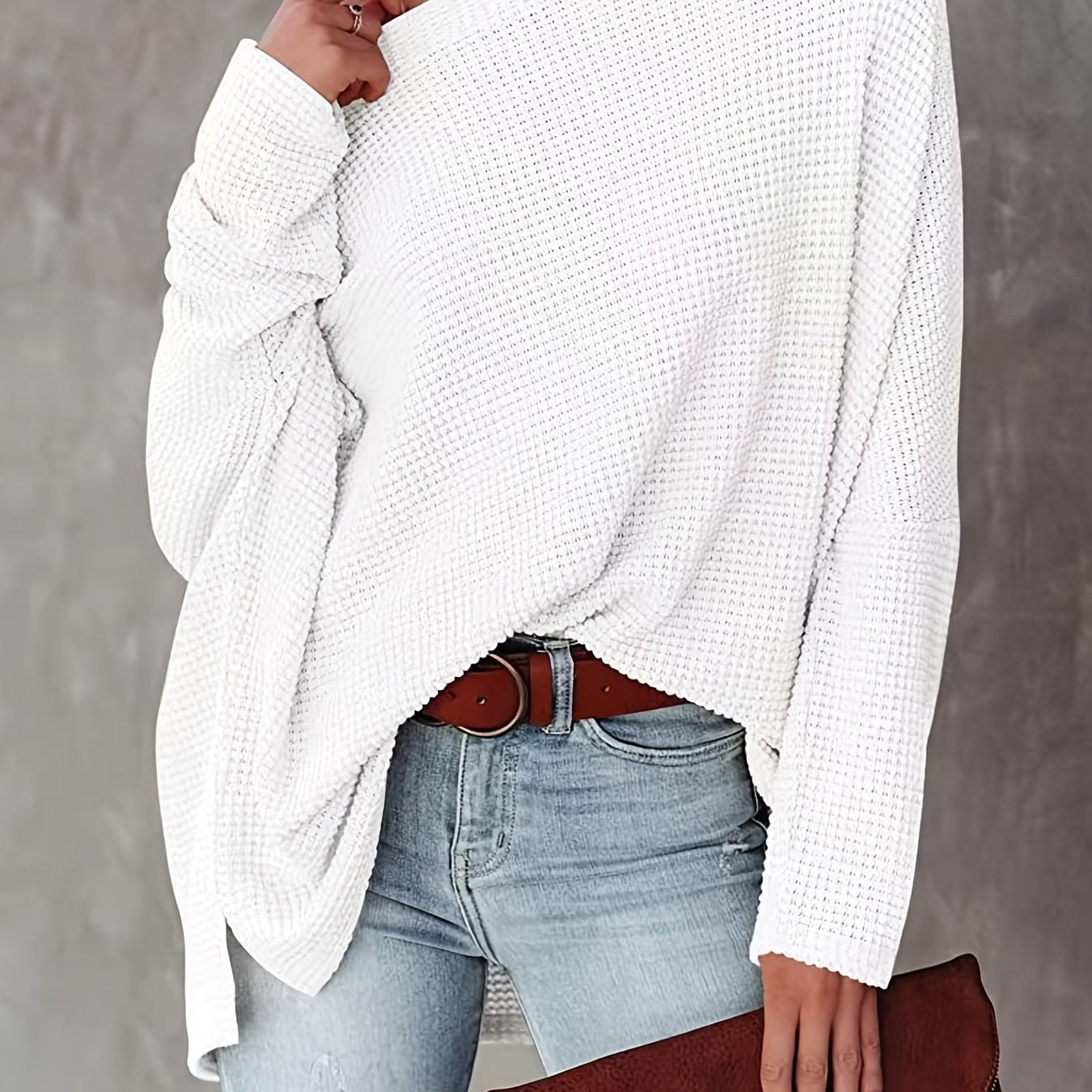 CD | Pulover casual tricotat cu mâneci lungi, oversized