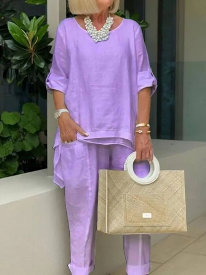 CD | Elegant bluză vrac și pantaloni set pentru femei