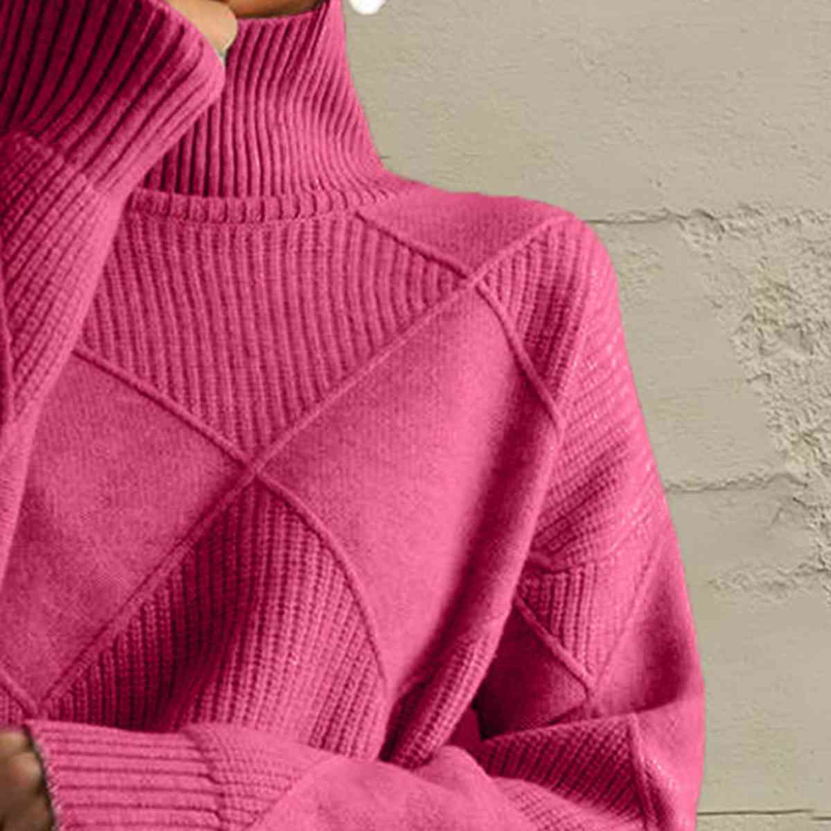 CD | Pulover chic cu guler tip broască țestoasă din tricot geometric
