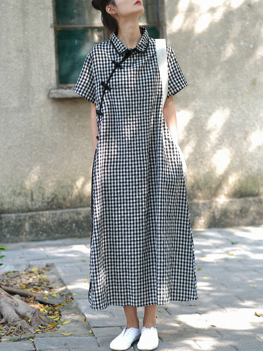 Summer Plaid Frog Loose Dress
