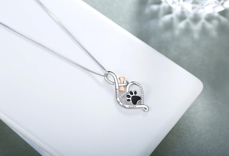 Lucky Paw Necklace With Heart, Bone & Infinity ��� ���Always In My Heart��� Pendant