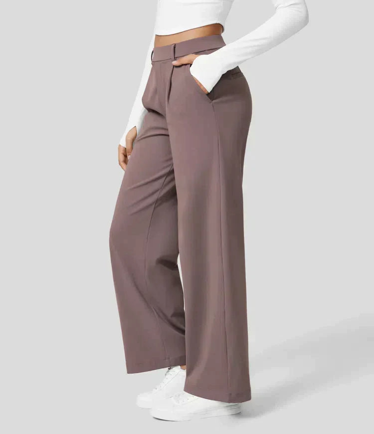 CD | Pantaloni stretch cu talie înaltă și picior drept pentru femei