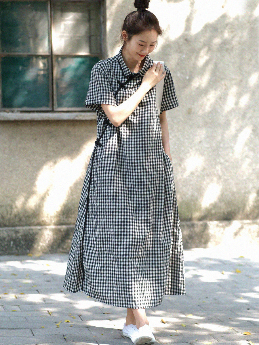 Summer Plaid Frog Loose Dress
