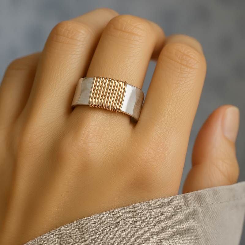 Vintage Golden Threads Silver Ring