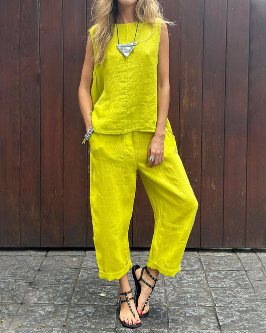 CD | Casual culoare solidă fără mâneci Vestă și pantaloni bumbac in Set din două piese