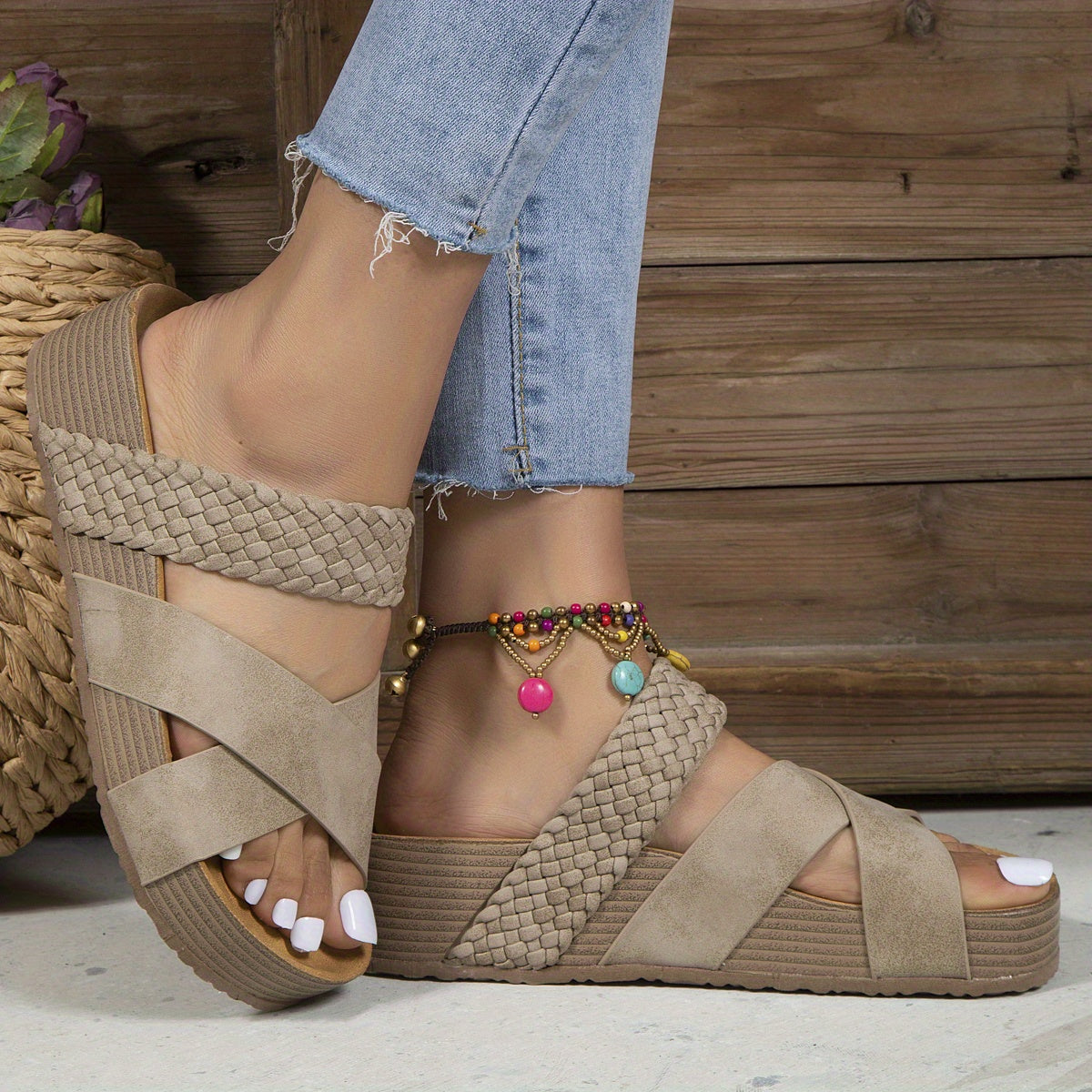 CD | Braided detaliu Criss Cross Papuci de casă