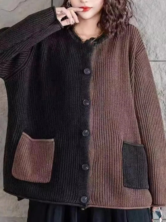 CD | Cardigan elegant tricotat cu gradient de culoare și nasturi