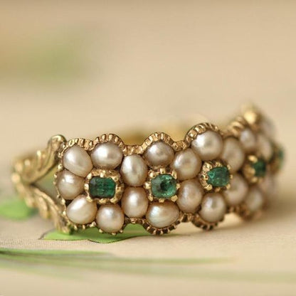Georgian Pearl Green Ring