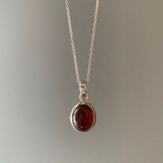 Rounded Red Stone Silver Necklace