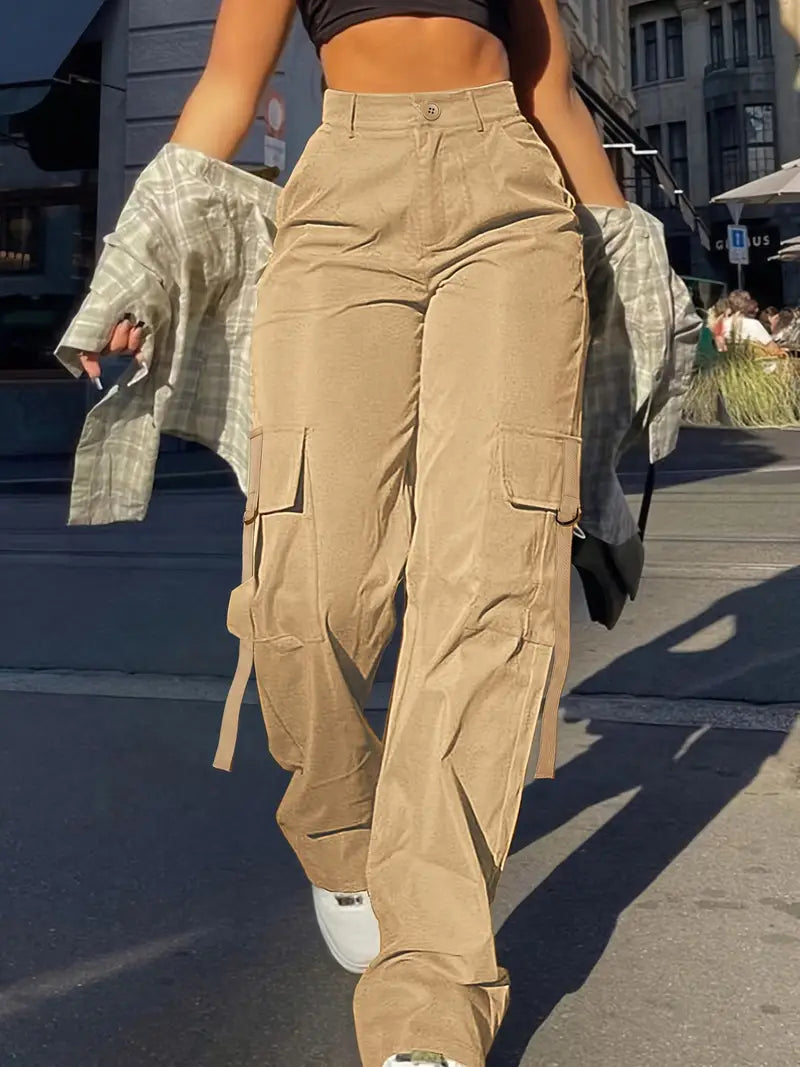CD | Pantaloni cargo de culoare uni pentru femei