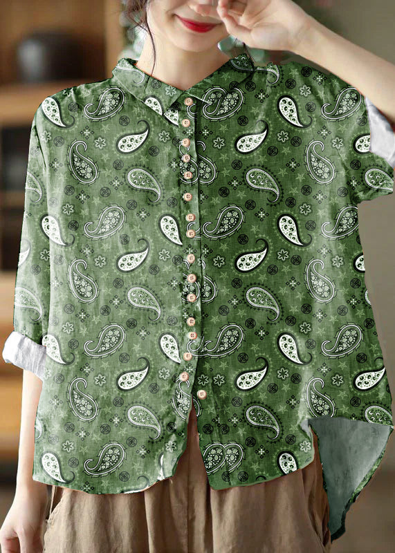 Simple White-polka Dots Peter Pan Collar Print Button Cotton Blouse Tops Long Sleeve