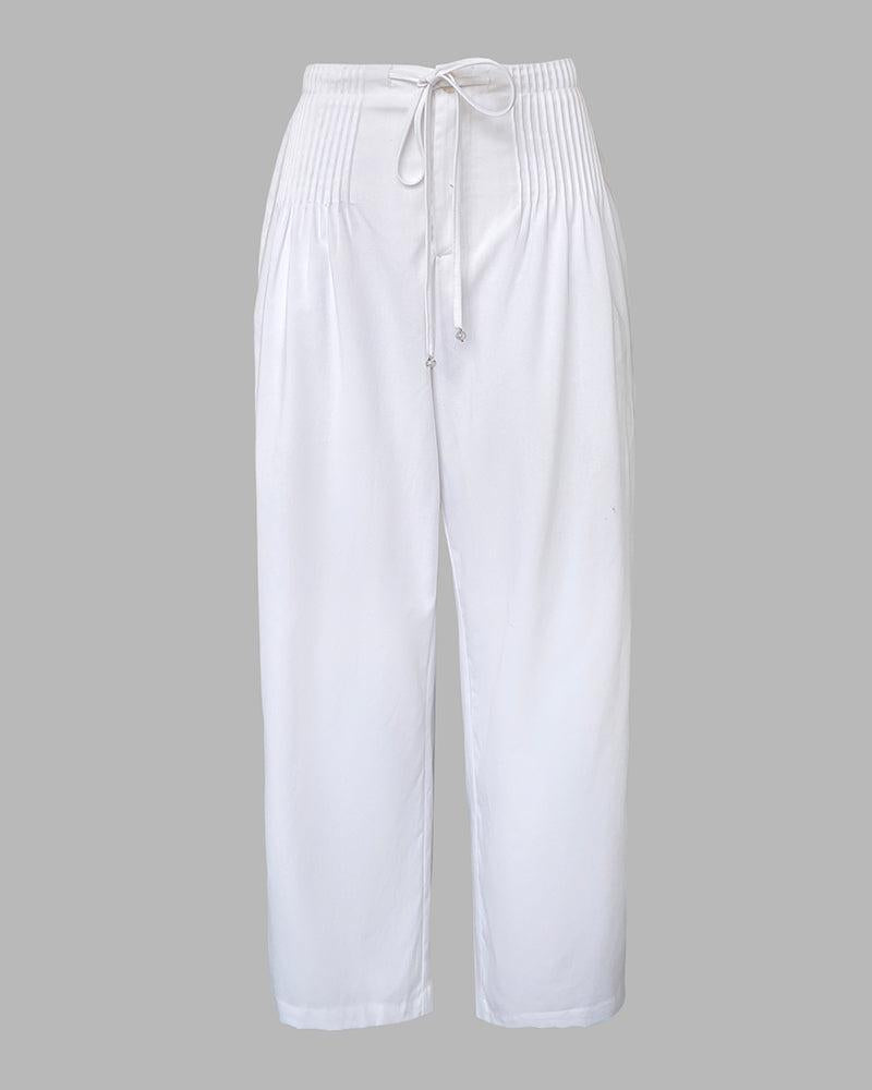 CD | Cozy Alb Plain Elastic Waistband pantaloni