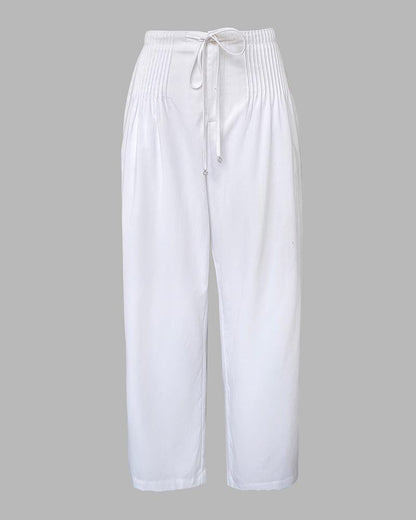 CD | Cozy Alb Plain Elastic Waistband pantaloni