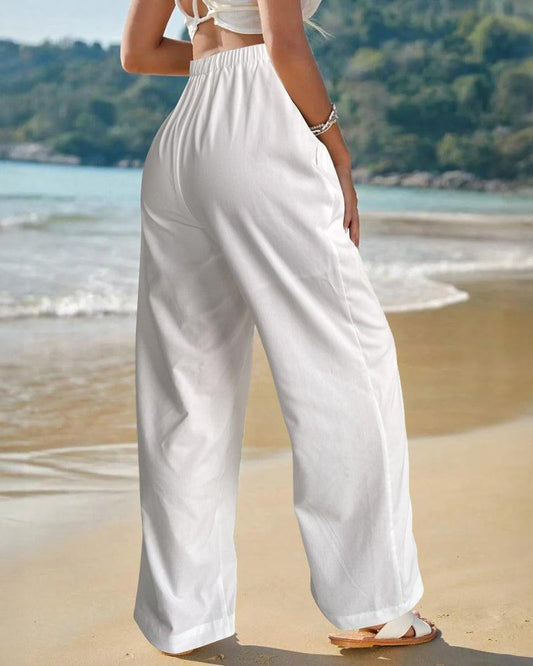 CD | Cozy Alb Plain Elastic Waistband pantaloni