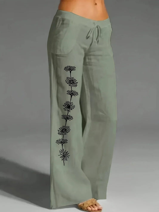 CD | Pantaloni imprimați pentru femei cu cordon și model floral