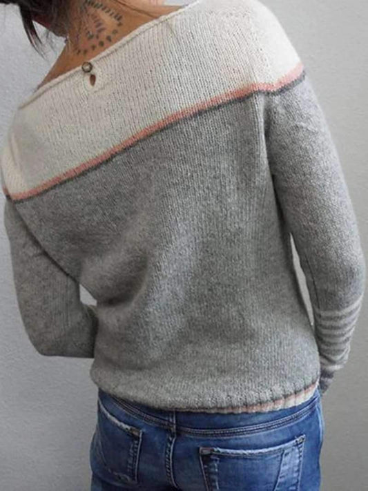 CD | Pulover tricotat Colorblock cu mâneci dungate